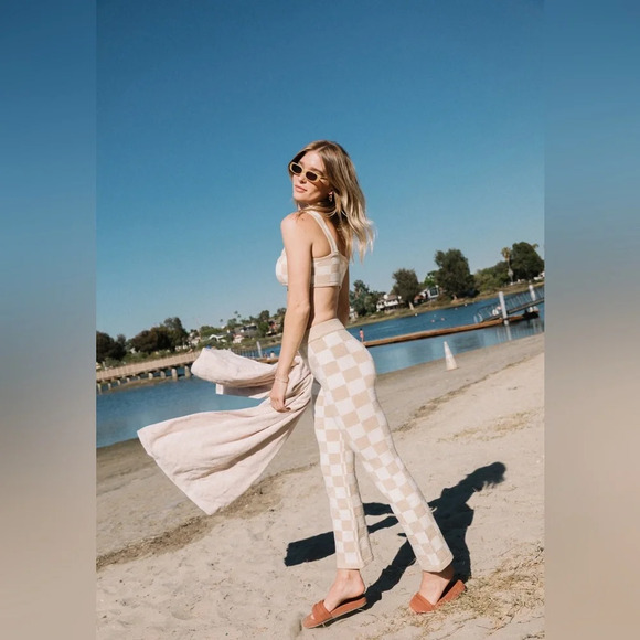 Belle the Label Checkered Knit Crop Top and Pant in Sand - Picture 7 of 14